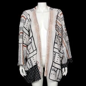 Vintage Indian Marketplace Block Print Cardigan Lightweight Ivory Womens 3W 4W